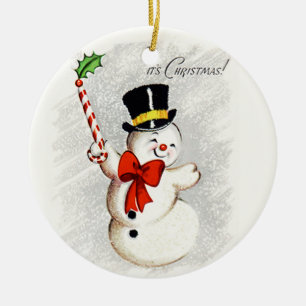Décoration En Céramique Bonne Danse Snowman Ornament Vintage