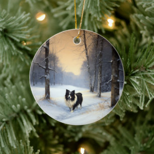 Décoration En Céramique Border Collie Qu'il neige Noël