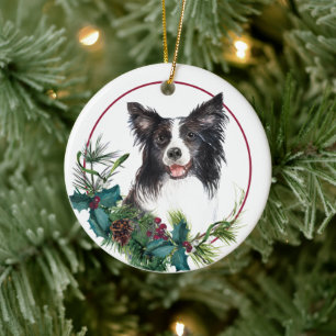 Décoration En Céramique Bordure Collie À feuillage persistant Berry Wreath