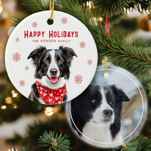 Décoration En Céramique Bordure Collie Coeur rouge Bandana Photo de Noël