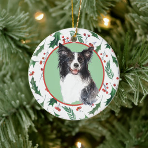 Décoration En Céramique Bordure Collie Rouge Berry Holly Bordure