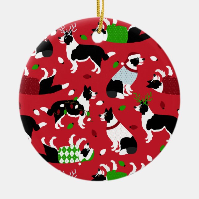 Décoration En Céramique Bordure de Noël Collie (Devant)
