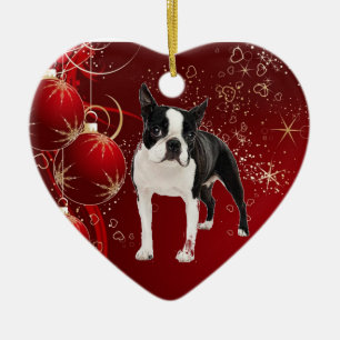Décoration En Céramique Boston Terrier accrochant l'ornement de Noël