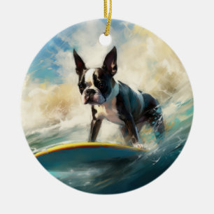 Décoration En Céramique Boston Terrier Beach Surfing Peinture