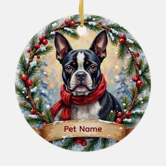 Décoration En Céramique Boston Terrier Christmas (Dos)