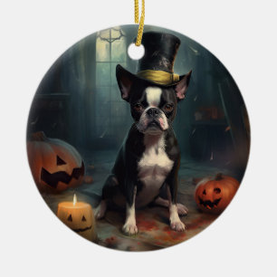 Décoration En Céramique Boston Terrier Citrouille Halloween effroi