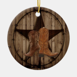 Décoration En Céramique Bottes de cowboy en bois de pays occidental