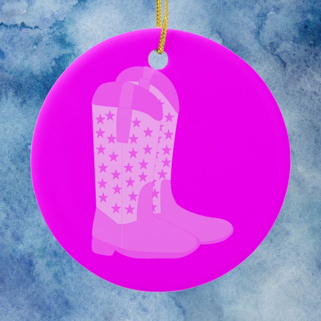 Décoration En Céramique Bottes de cowboy Étoiles rose (An ornament with a pair of pink cowboy boots)