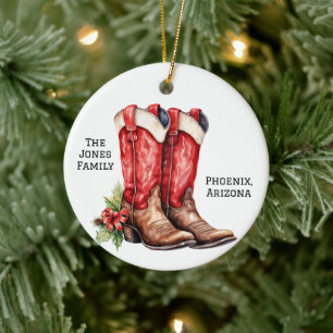 Décoration En Céramique Bottes de Noël de cow-boy du désert/Sud-Ouest Sant