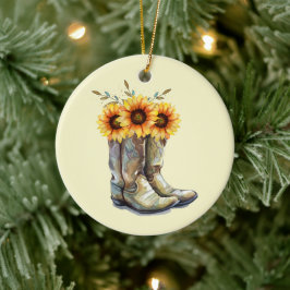 Décoration En Céramique Bottes rustiques Cowboy avec tournesol