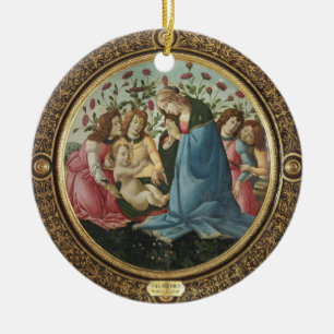 Décoration En Céramique Botticelli Madonna et Enfant 4 anges Roses rouges