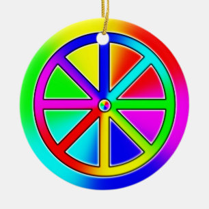 Décoration En Céramique Bouddhiste Rainbow Dharma Wheel