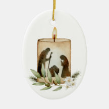 Bougie de la Nativité Céramique Oval Noël Ornament