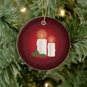 Décoration En Céramique Bougies De Noël Blanches Sur Rouge Avec Texte Pers