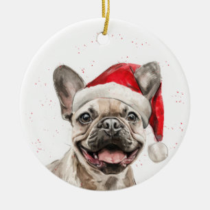 Décoration En Céramique Bouledogue français souriant Noël personnalisé