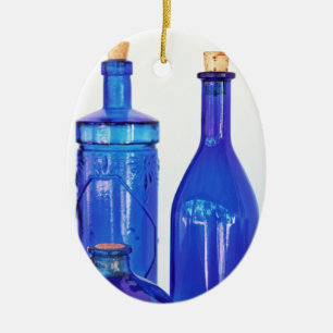Décoration En Céramique Bouteilles en verre bleu
