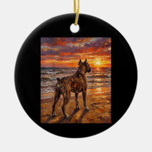 Décoration En Céramique Boxer tacheté à Sunset Beach Cadeau d'art de chien