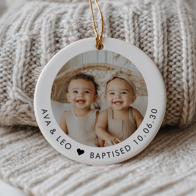 Décoration En Céramique Boy Girl Twins Baptism Photo Keepsake (Zazzle Boy Girl Twins Baptism Photo Keepsake Ceramic Ornament)