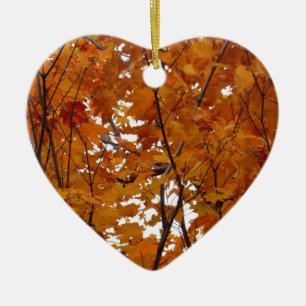 Décoration En Céramique Branches de Feuilles d'érable I Orange Automne