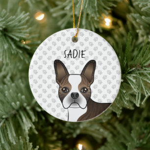 Décoration En Céramique Brindle Boston Terrier Dog Head & Custom Name