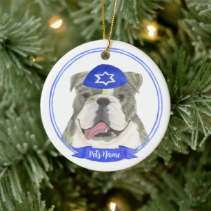 Décoration En Céramique Brindle & White English Bulldog Hanoukka