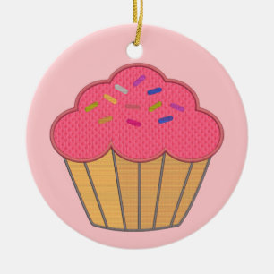 Décoration En Céramique Broderie Faux Cupcake fraise Imprimer