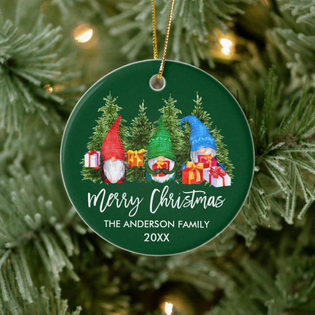 Décoration En Céramique Brosse Script Noël Aquarelle Gnomes Arbres (Arbre)