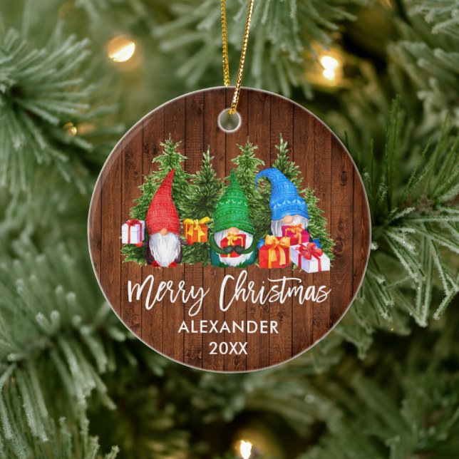 Décoration En Céramique Brosse Script Noël Bois Aquarelle Gnomes (Arbre)