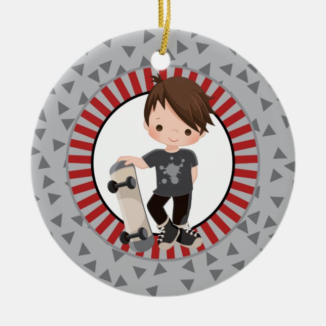 Décoration En Céramique Brown Skateboard Boy - Gray Red (Devant)