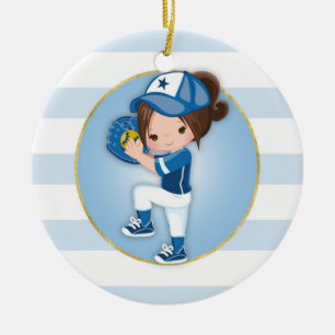 Décoration En Céramique Brunette Girls Blue Softball