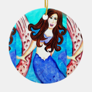 Décoration En Céramique brunette mermaid souriante