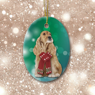 Décoration En Céramique Buff Cocker Spaniel Chien Bokeh Noël