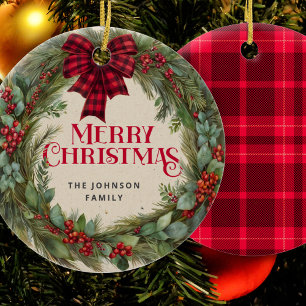 Décoration En Céramique Buffalo Plaid Farmhouse Christmas Wreath Holly