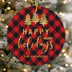 Décoration En Céramique Buffalo Plaid Happy Holidays Personnalisé