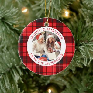 Décoration En Céramique Buffalo rouge moderne Plaid Famille de Noël 2 Phot
