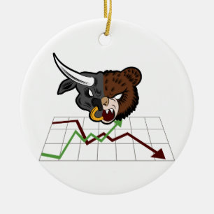 Décoration En Céramique Bull Bear Battle Stock Market