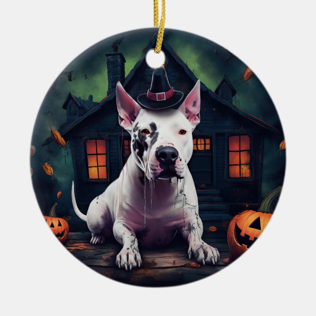 Décoration En Céramique Bull Terrier Citrouille Halloween effroi (Devant)