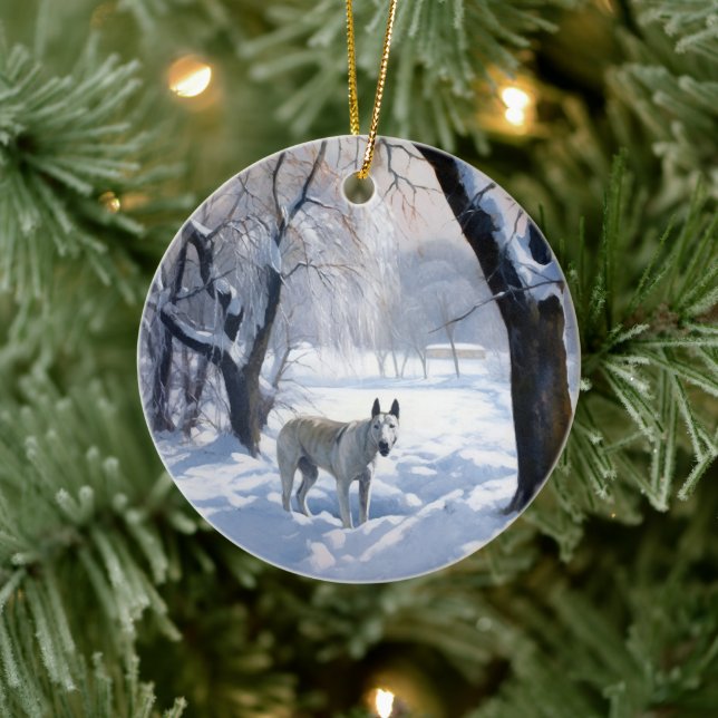 Décoration En Céramique Bull Terrier Laisser neiger Noël (Arbre)