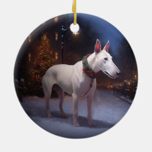Décoration En Céramique Bull Terrier Saison de Noël festive