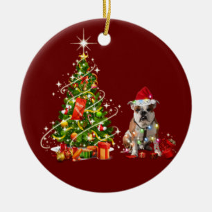 Décoration En Céramique Bulldog Avec Scafe Casquette Noël