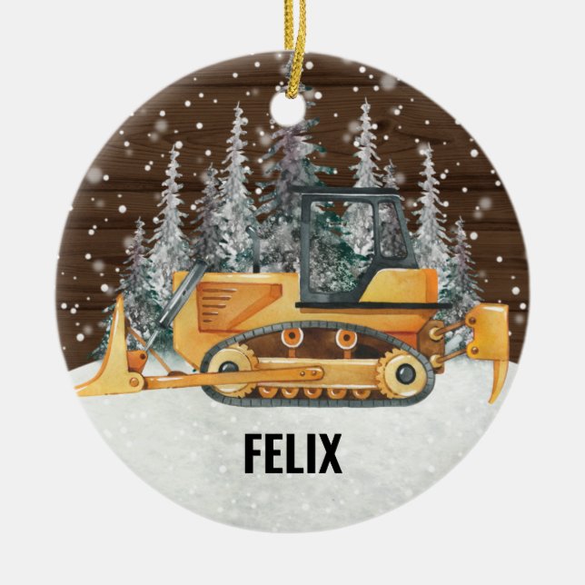 Décoration En Céramique Bulldozer Construction Véhicule Camion Noël (Devant)