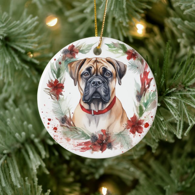 Décoration En Céramique Bullmastiff Noël Wreath Festive Pup (Arbre)