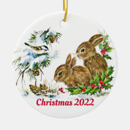 Décoration En Céramique Bunnies and Bird Enjoy Snow Custom Christmas
