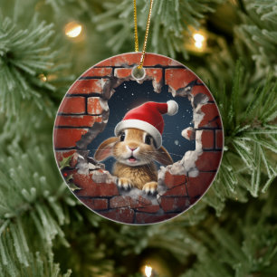 Décoration En Céramique Bunny curieux à Santa Hat - 3D