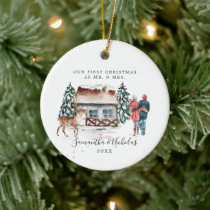 Décoration En Céramique Cabine Aquarelle Premier Noël en tant que M. et