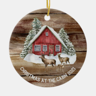Décoration En Céramique Cabine personnalisé Bois aquarelle Noël