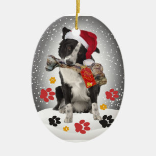 Décoration En Céramique Cadeau Collie Bordure De Père Noël Christmas Ora