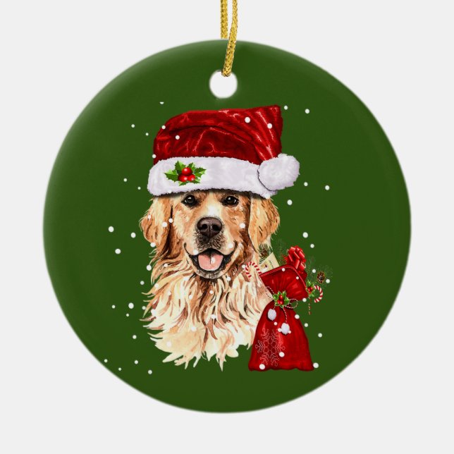 Décoration En Céramique Cadeau de Noël    Golden RetrieverDog (Devant)