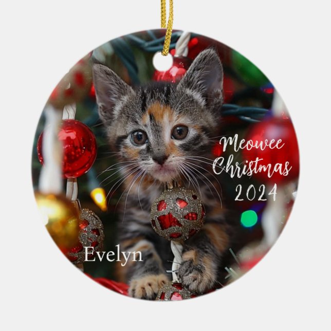 Décoration En Céramique Cadeau de Noël personnalisé Kitten (Devant)