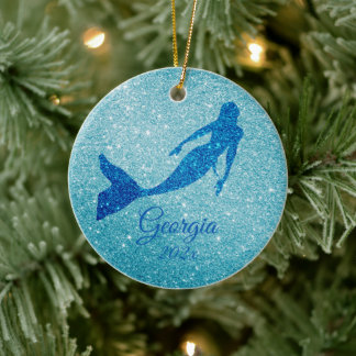 Décoration En Céramique Cadeau personnalisé Aqua Sparkly Mermaid
